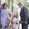  La reine Sofia, les deux princesses Sofia et Leonor, le roi Juan Carlos lors de la messe de P&acirc;ques &agrave; Palma de Majorque le 20 avril 2014. 