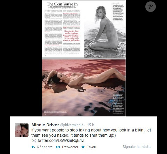 Minnie Driver répond aux critiques et revient sur Twitter avec force, le 22 avril 2014.