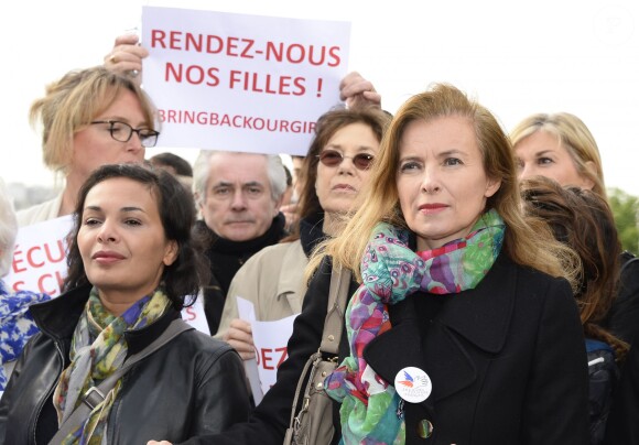 Claude Chirac, Saïda Jawad, Jane Birkin, Valérie Trierweiler - Marche de femmes pour appeler à la libération de jeunes filles enlevées par le groupe Boko Haram au Nigeria. Place du Trocadéro à Paris le 13 mai 2014.