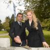Exclu - Béatrice Rosen et Brahim Asloum, la marraine et le parrain de la Fondation Claude Pompidou, à Crédin dans le Morbihan pour la pose de la première pierre des travaux de restructuration de l'Institut Médico-Educatif Kerdreineg qui accueille des jeunes polyhandicapés. Le 29 avril 2014.