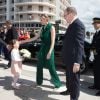 Le prince Albert II de Monaco et la princesse Charlene en visite dans l'ancien comté de Carlades le 14 mai 2014. Après le déjeuner, la princesse a dû s'éclipser, souffrante.