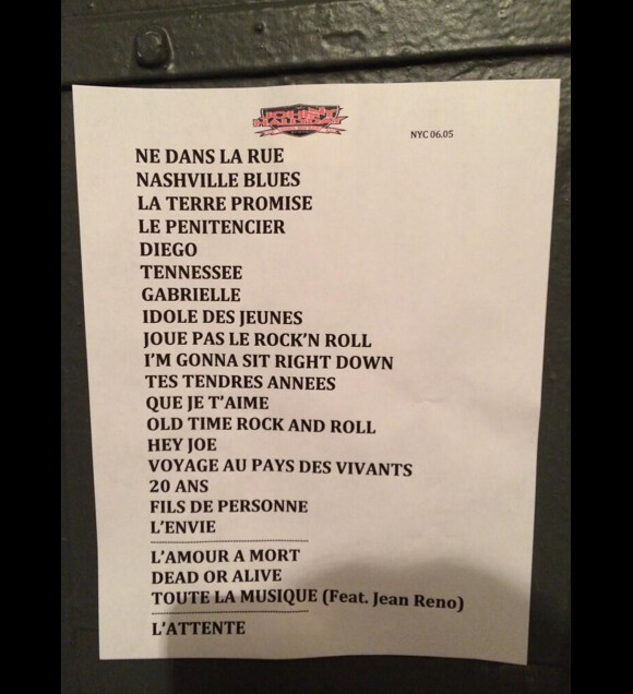 Setlist du concert de Johnny Hallyday au Beacon Theatre à New York dans le cadre du Born Rocker Tour, le 6 mai 2014.