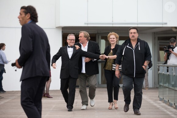 Thierry Frémaux, Gérard Depardieu durant l'hommage au cinéma d'animation et la présentations de "Kahlil Ghibran's The Prophet", lors du 67e Festival du film de Cannes le 17 mai 2014.