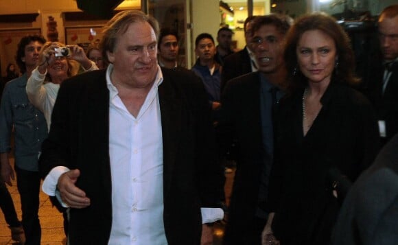 Gérard Depardieu et Jacqueline Bisset, accompagnés de Thierry Frémaux - Présentation de son film "Welcome to New York" au cinéma CineStar à l'heure du 67e Festival de Cannes le 17 mai 2014