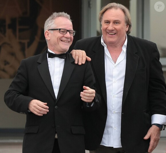 Gérard Depardieu accompagné de Thierry Frémaux - Présentation de son film "Welcome to New York" au cinéma CineStar à l'heure du 67e Festival de Cannes le 17 mai 2014