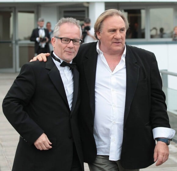 Gérard Depardieu accompagné de Thierry Frémaux- Présentation de son film "Welcome to New York" au cinéma CineStar à l'heure du 67e Festival de Cannes le 17 mai 2014