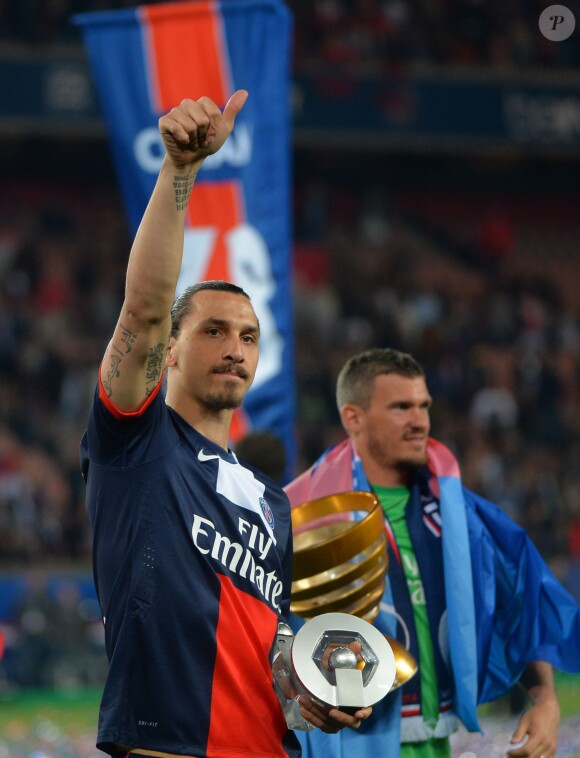 Zlatan Ibrahimovic après le match entre le Paris Saint-Germain et Montpellier le 17 mai 2014 au Parc des Princes à Paris