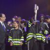 Le président de la République François Hollande a pris la parole lors de la finale du 4e Trophée d'Impro de la Fondation Culture et Diversité et de la Compagnie Déclic Théâtre, le 19 mai 2014 au Théâtre Comedia, à Paris.