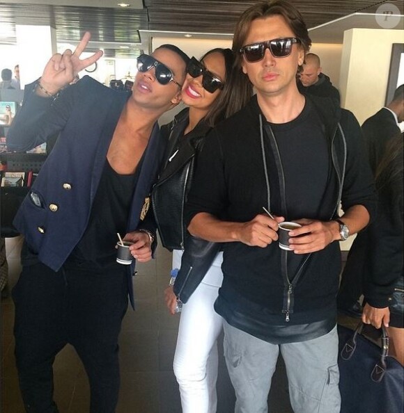 Olivier Rousteing, Lala Vasquez-Anthony et Jonathan Cheban à l'aéroport du Bourget. Le Bourget, le 24 mai 2014.