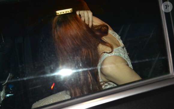 Exclusif - Kristen Stewart dans sa voiture avant de quitter la soirée du film "Sils Maria" au Silencio lors du 67e festival de Cannes le 23 mai 2014.