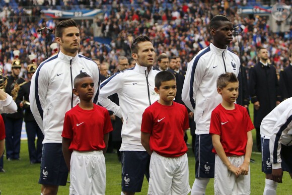 Olivier Giroud, Yohan Cabaye, Paul Pogba - Match amical France/Norvège au stade de France à Saint-Denis le 27 mai 2014.