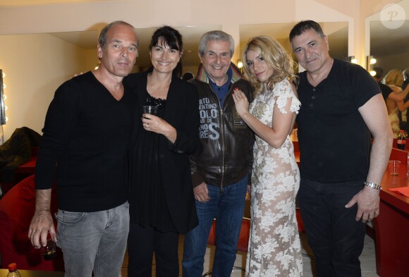 Exclusif - Laurent Baffie, Claude Lelouch et sa compagne Valérie Perrin, Jean-Marie Bigard et sa femme Lola - Jean-Marie Bigard fête ses 60 ans au Grand Rex à Paris le 23 mai 2014.