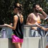 Alessandra Ambrosio et son fiancé Jamie Mazur avec leurs enfants Anja et Noah à Brentwood Los Angeles, le 31 mai 2014.