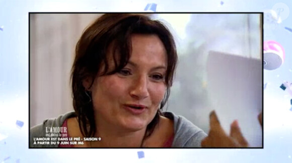 Karine Le marchand a dévoilé des images exclusives du prime du 9 juin de "L'amour est dans le pré 2014". Emission "Touche pas à mon poste" du 2 juin 2014.