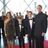 La princesse Marie, le prince Joachim de Danemark et les princes Nikolai et Felix à leur arrivée le 1er juin 2014 au siège de Radio Danemark à Copenhague pour le gala en l'honneur des 80 ans du prince consort Henrik.