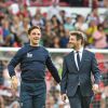 Robbie Williams et Michael Sheen lors de l'événement Soccer Aid, à Manchester le 8 juin 2014