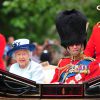 La reine Elizabeth II et le duc d'Edimbourg dans le landau Ascot lors de la parade Trooping the Colour marquant le 14 juin 2014 la célébration solennelle des 88 ans de la souveraine.