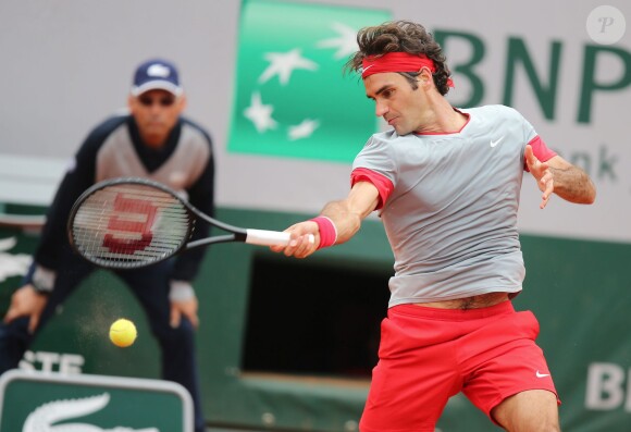 Roger Federer - Elimination de Roger Federer en huitième de finale par Ernests Gulbis du tournoi de tennis de Roland Garros à Paris le 1er Juin 2014. 