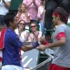 Roger Federer gagne sa demi-finale contre le Japonais Nishikori à Halle (Allemagne) mais ne s'en rend pas compte, le 14 juin 2014.
