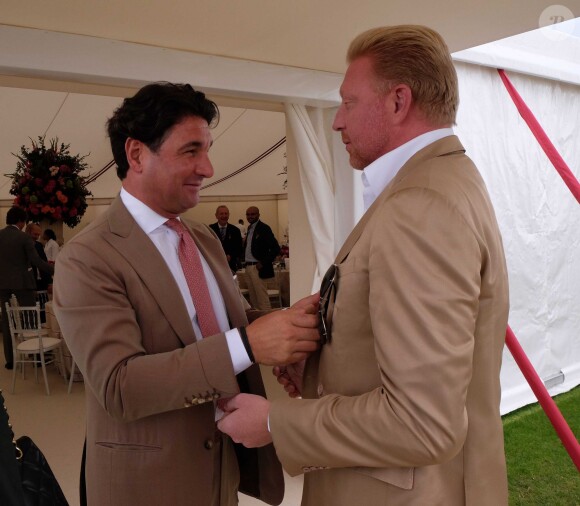 Boris Becker et Giorgio Veroni lors de la finale de la "Queens Cup Polo" au Park Polo Club de Windsor, le 15 juin 2014
