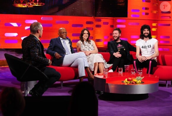 Graham Norton, Samuel L Jackson, Keira Knightley et Kasabian lors de l'émission The Graham Norton Show diffusé sur BBC One le 14 juin 2014