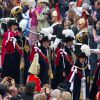 Le prince William, le prince Andrew, le prince Edward, la princesse Anne et le duc de Kent en pleine procession lors du service annuel de l'ordre de la jarretière, le 16 juin 2014 à la chapelle Saint George à Windsor.