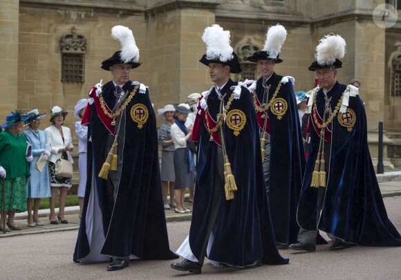 The Duke of York (left), the Earl of Wessex (2nd left), the Duke of Cambridge (2nd right) and the Prince of Wales (right) during the annual procession for members of the Order of the Garter ahead of the service at St George's Chapel, Windsor Castle in Windsor, UK, on Monday June 16, 2014. Photo by Arthur Edwards/PA Wire/ABACAPRESS.COM16/06/2014 - Windsor