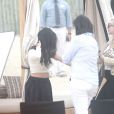  Kourtney Kardashian, enceinte et en plein shooting photo sur une plage, dans les Hamptons. Le 17 juin 2014. 
