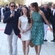 Gad Elmaleh, Charlotte Casiraghi et la princesse Alexandra de Hanovre lors de l'inauguration du Yacht-Club de Monaco, le 20 juin 2014 au port Hercule de Monaco