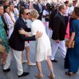 Charlotte Casiraghi, son compagnon Gad Elmaleh, la princesse Charlene de Monaco, le prince Albert de Monaco et la princesse Caroline de Hanovre lors de l'inauguration du Yacht-Club de Monaco, le 20 juin 2014 au port Hercule de Monaco