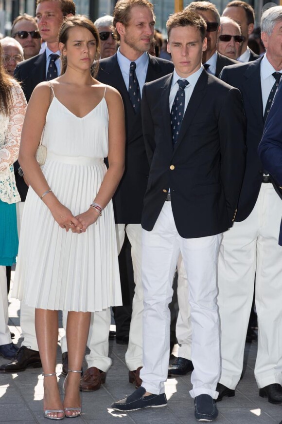 Mélanie-Antoinette de Massy, Pauline Ducruet, Louis Ducruet, Pierre Casiraghi et Andréa Casiraghi - Le prince Albert et la princesse Charlene de Monaco, enceinte, inaugurent le nouveau Yacht Club de Monaco, Port Hercule, à Monaco le 20 juin 2014.