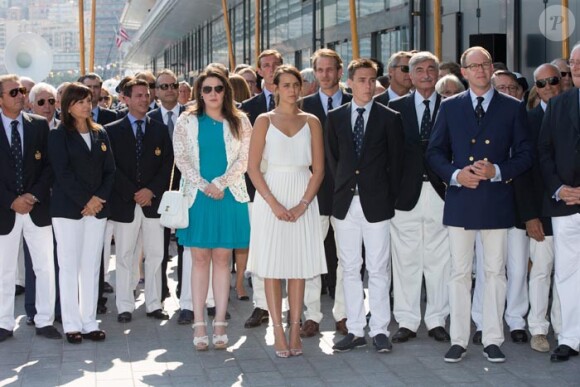 Mélanie-Antoinette de Massy, Pauline Ducruet, Louis Ducruet, Pierre Casiraghi et Andréa Casiraghi - Le prince Albert et la princesse Charlene de Monaco, enceinte, inaugurent le nouveau Yacht Club de Monaco, Port Hercule, à Monaco le 20 juin 2014.