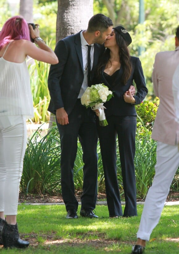 Jessica Alba et son époux Cash Warren assistent au mariage d'amis à Beverly Hills, le 27 juin 2014