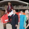 Le prince Albert II de Monaco et Charlotte Casiraghi remettent le Grand Prix du Prince de Monaco au Qatari Bassem Hassan Mohammed - Jumping international de Monte-Carlo - Longines Global Champions Tour, le 28 juin 2014.