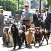 Daniel Radcliffe promènent des chiens sur le tournage de Trainwreck à Bryant Park, New York, le 30 juin 2014