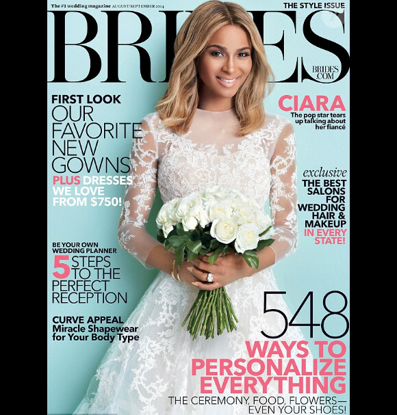 Ciara, future mariée radieuse en une du magazine Brides, daté d'août/septembre 2014.