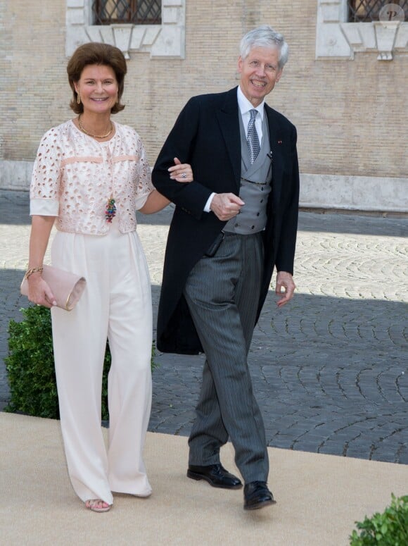 Prince Nicolas et Princesse Margaretha du Liechtenstein - Mariage du Prince Amedeo de Belgique et de Elisabetta Maria Rosboch von Wolkenstein, à la basilique de Santa Maria à Trastevere, Rome, Italie le 5 juillet 2014.