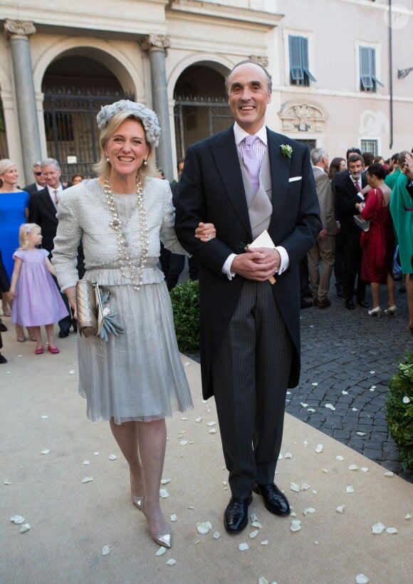 Princesse Astrid de Belgique et le Prince Lorenz de Belgique - Mariage du Prince Amedeo de Belgique et de Elisabetta Maria Rosboch von Wolkenstein, à la basilique de Santa Maria à Trastevere, Rome, Italie le 5 juillet 2014.