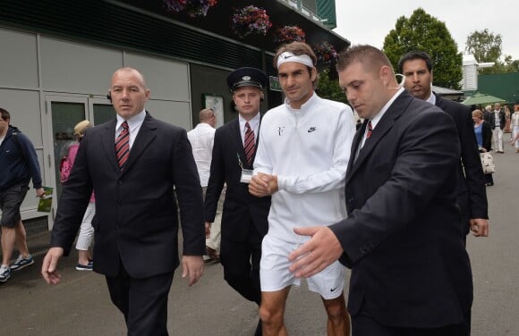 Roger Federer arrive à Wimbledon la finale homme, le 6 juillet 2014.