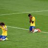 David Luiz et Luiz Gustavo après le match contre l'Allemagne (défaite 7-1) à Belo Horizonte le 8 juillet. 