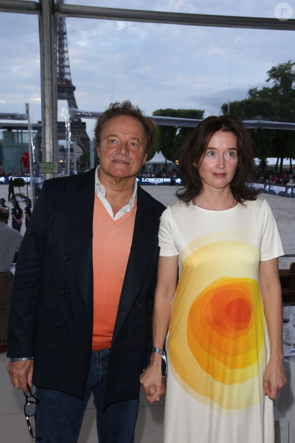 Exclusif - Guillaume Durand et sa femme Diane de Mac Mahon - Deuxième jour du Paris Eiffel Jumping présenté par Gucci, septième étape du Longines Global Champions Tour, à Paris le 5 juillet 2014.