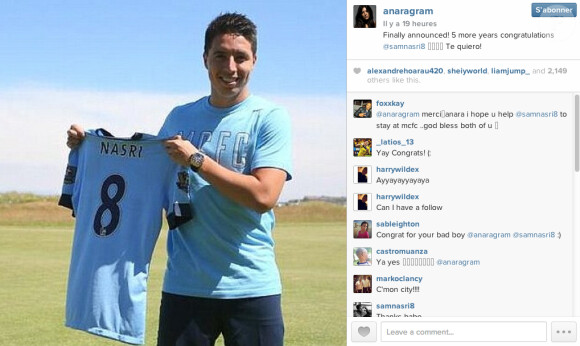 Anara Atanes se félicite de la signature du nouveau contrat de Samir Nasri à Manchester City - juillet 2014