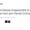 Tweet de Phil Barney évoquant la mort de son ami Hervé Cristiani le 16 juillet 2014.