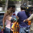 Le footballeur uruguayen Luis Suarez et sa belle Sofia Balbi à Barcelone le 18 juillet 2014.