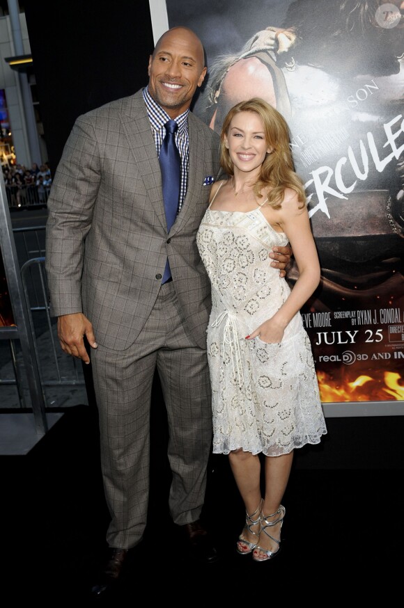 Dwayne Johnson et Kylie Minogue - Avant-première du film "Hercule" à Los Angeles, le 23 juillet 2014.