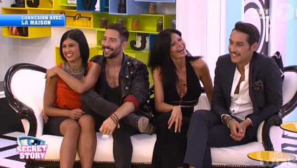 Jessica, Steph, Nathalie et Iliesse dans l'hebdo de Secret Story 8, sur TF1, le vendredi 25 juillet 2014