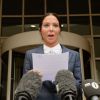 Tulisa Contostavlos devant la Stratford Magistrates Court de Londres où elle a été reconnue coupable d'agression sur un blogeur, le 25 juillet 2014, explique aux médias qu'elle fera appel de la décision