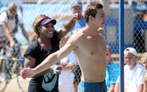 Serena Williams et son sparring-partner Aleksandar Sasa Bajin lors d'un entraînement du côté du complexe sportif de Stella Maris à Umag, le 18 juillet 2014