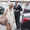 Pamela Anderson et son mari Rick Salomon arrivent à Roskilde sur l'île de Seeland, le 28 juillet 2014. Pamela Anderson est préoccupée par le sort des dauphins victimes de braconnage et elle donnera une conférence de presse, le 29 juillet, sur le sujet pour alerter le public et les médias sur l'urgence de la situation.
