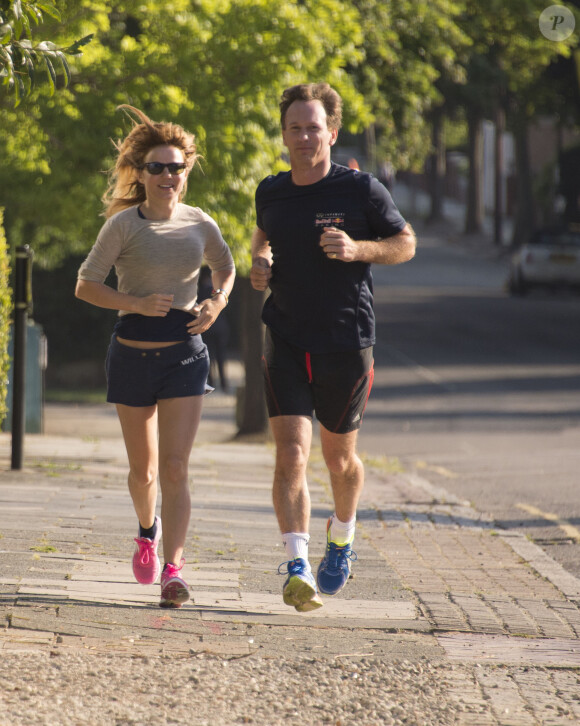 Exclusif -  Geri Halliwell et son compagnon Christian Horner font du jogging à Londres, le 31 juillet 2014. 